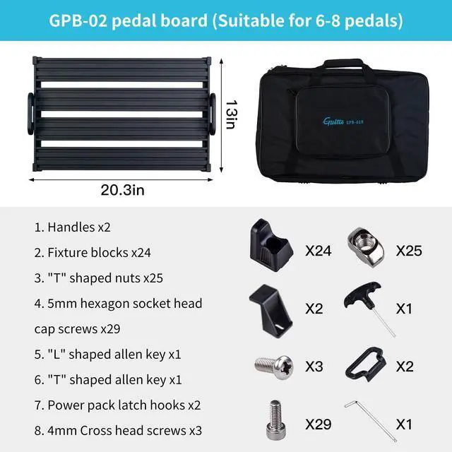 Alt view image 2 of 6 - Guitar Pedalboard, Secure Clip-On Design Aluminum Alloy Pedal Board with Carry Bag, No Adhesive Needed for Effects Pedals, for Gigs and Rehearsals, GPB-02 Medium