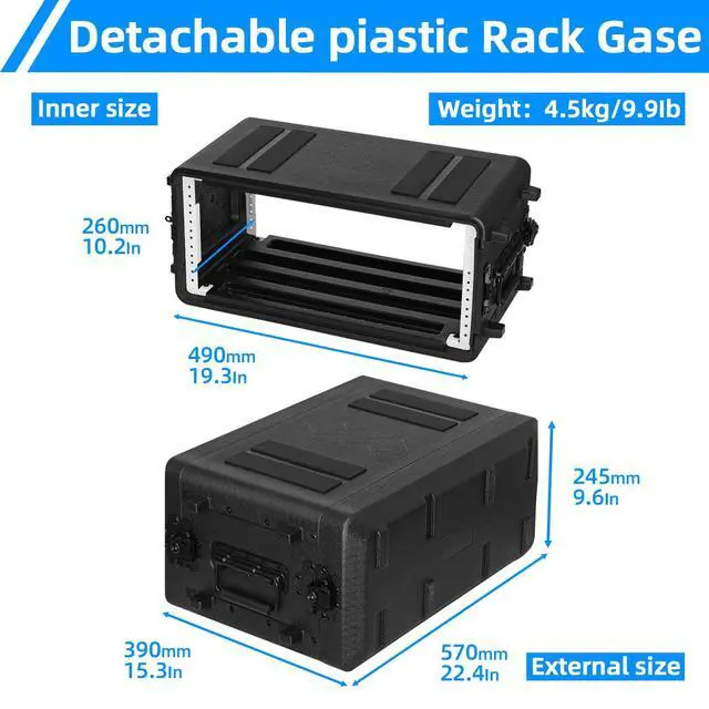Alt view image 2 of 6 - 4U Rack Case Shallow 12" Depth, 19" Rackmount Flight Cases Easy Installation Portable Carry Watertight Dust Proof 2 Space Shockproof Mount Racks with Microphone Compartments Space Saving