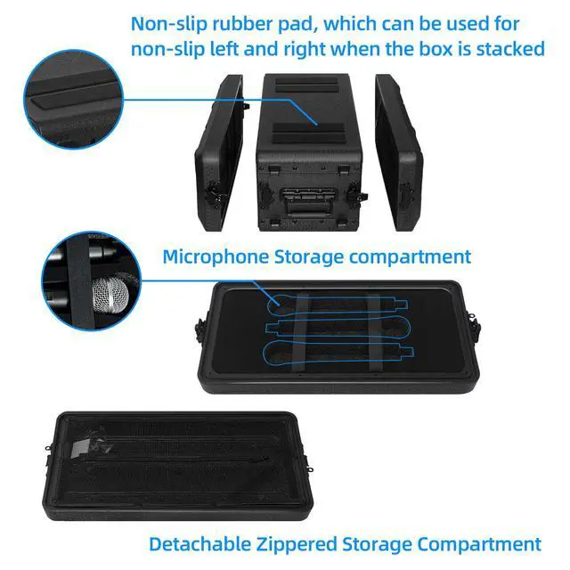 Alt view image 3 of 6 - 4U Rack Case Shallow 12" Depth, 19" Rackmount Flight Cases Easy Installation Portable Carry Watertight Dust Proof 2 Space Shockproof Mount Racks with Microphone Compartments Space Saving