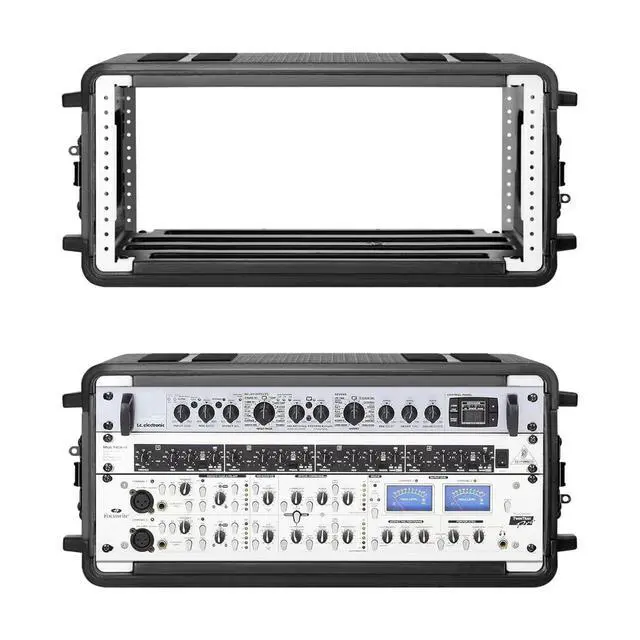 Alt view image 4 of 6 - 4U Rack Case Shallow 12" Depth, 19" Rackmount Flight Cases Easy Installation Portable Carry Watertight Dust Proof 2 Space Shockproof Mount Racks with Microphone Compartments Space Saving