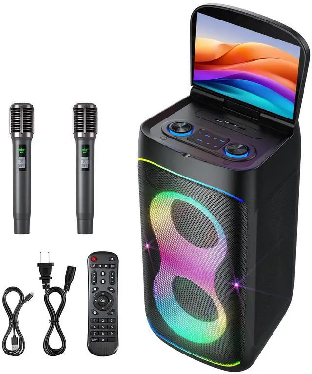 Main image of Smart Karaoke Machine with 10.1 Inch Screen, with Lyrics Display, Build-in Karaoke APP, 300W Powerful Speaker, 2 Wireless Microphones, for Family or Friend Party (X1)
