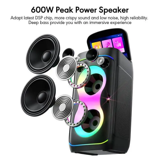 Alt view image 3 of 7 - Smart Karaoke Machine with 10.1 Inch Screen, with Lyrics Display, Build-in Karaoke APP, 300W Powerful Speaker, 2 Wireless Microphones, for Family or Friend Party (X1)