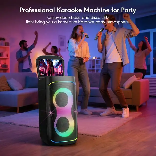 Alt view image 5 of 7 - Smart Karaoke Machine with 10.1 Inch Screen, with Lyrics Display, Build-in Karaoke APP, 300W Powerful Speaker, 2 Wireless Microphones, for Family or Friend Party (X1)