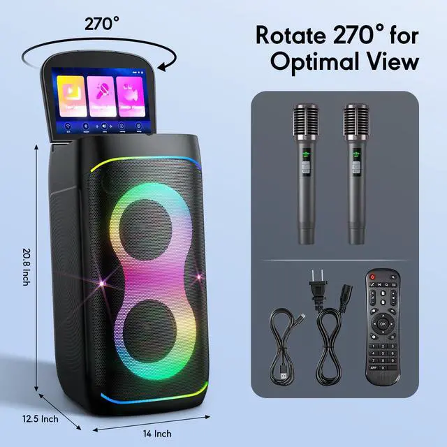 Alt view image 4 of 7 - Smart Karaoke Machine with 10.1 Inch Screen, with Lyrics Display, Build-in Karaoke APP, 300W Powerful Speaker, 2 Wireless Microphones, for Family or Friend Party (X1)