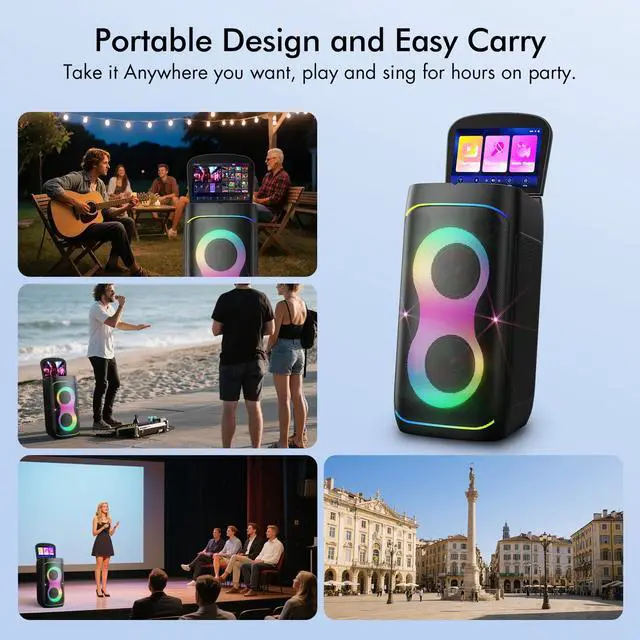 Alt view image 6 of 7 - Smart Karaoke Machine with 10.1 Inch Screen, with Lyrics Display, Build-in Karaoke APP, 300W Powerful Speaker, 2 Wireless Microphones, for Family or Friend Party (X1)