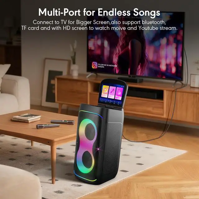 Alt view image 7 of 7 - Smart Karaoke Machine with 10.1 Inch Screen, with Lyrics Display, Build-in Karaoke APP, 300W Powerful Speaker, 2 Wireless Microphones, for Family or Friend Party (X1)