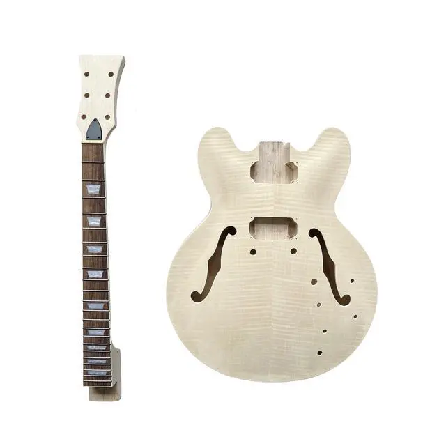 Alt view image 2 of 6 - DIY Electric Guitar Kit,Semi-Hollow Body Electric Guitar,with Paulownia Wood Core and Maple Plywood,6 Strings,Build Your Own Guitar