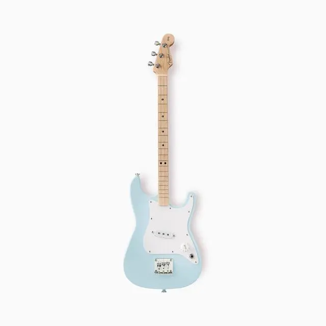 Alt view image 2 of 5 - Loog Stratocaster 3-String Electric Guitar for Kids, Beginner Guitar, Includes Chord Flash Cards, Learning App, Educational Booklet, Picks, and Stickers, Sonic Blue