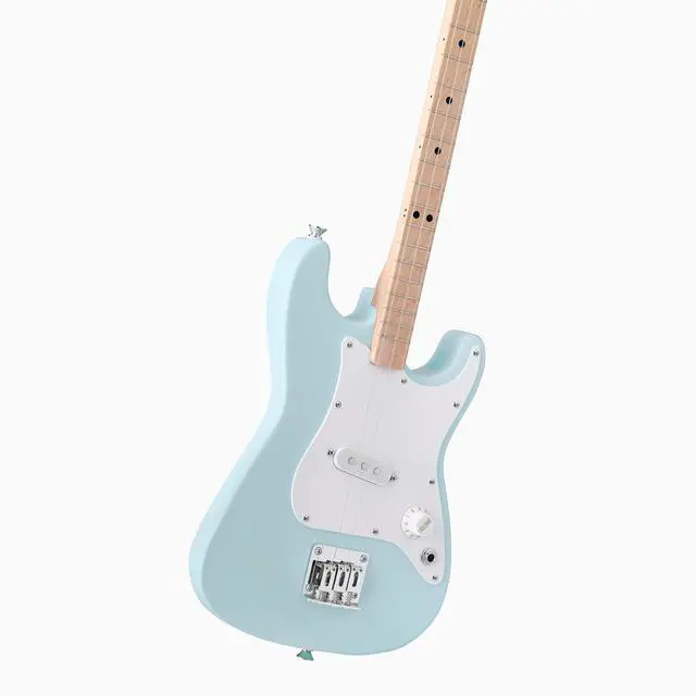 Alt view image 3 of 5 - Loog Stratocaster 3-String Electric Guitar for Kids, Beginner Guitar, Includes Chord Flash Cards, Learning App, Educational Booklet, Picks, and Stickers, Sonic Blue