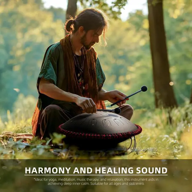 Alt view image 2 of 6 - 15 Inch Steel Handpan Tongue Drum - 15 Notes in C Major 432hz Tongue Drum with Octave Overtone Design - Professional Percussion Instrument with Carrying Bag