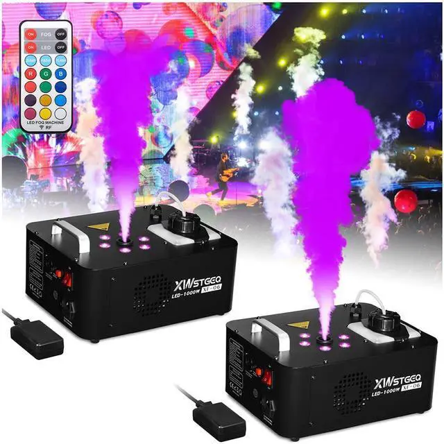 Main image of 1000W Vertical Fog Machine 2 Pack RGB LED Lights Wireless Remote | 12 Color LED 3 Lighting Modes Separate Fog Light Control One-Touch Auto Fog for Halloween Party DJ Stage