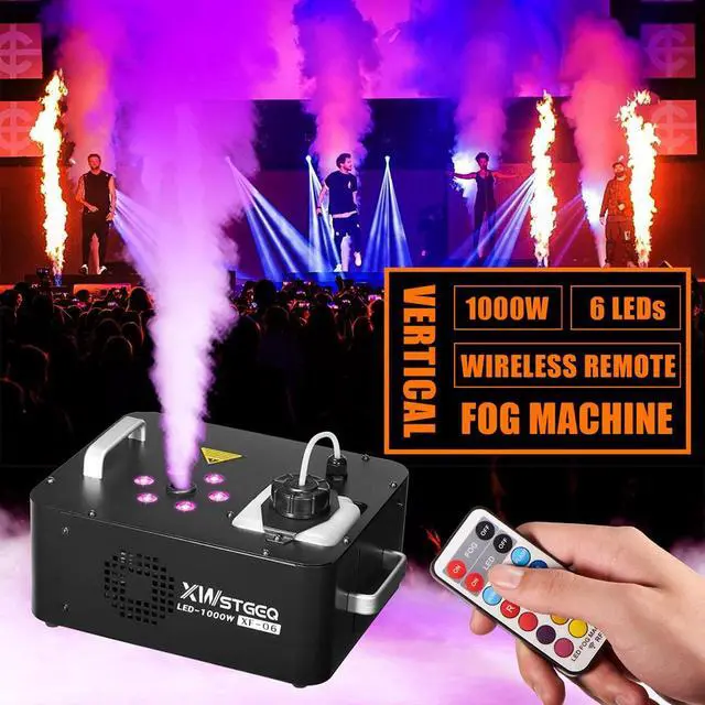Alt view image 2 of 7 - 1000W Vertical Fog Smoke Machine with LED Lights Wireless Remote | 6 Color Changing LED, Auto One-Touch Spray, Vertical Mountable, Non-Toxic Fog for Halloween Wedding DJ Stage Party