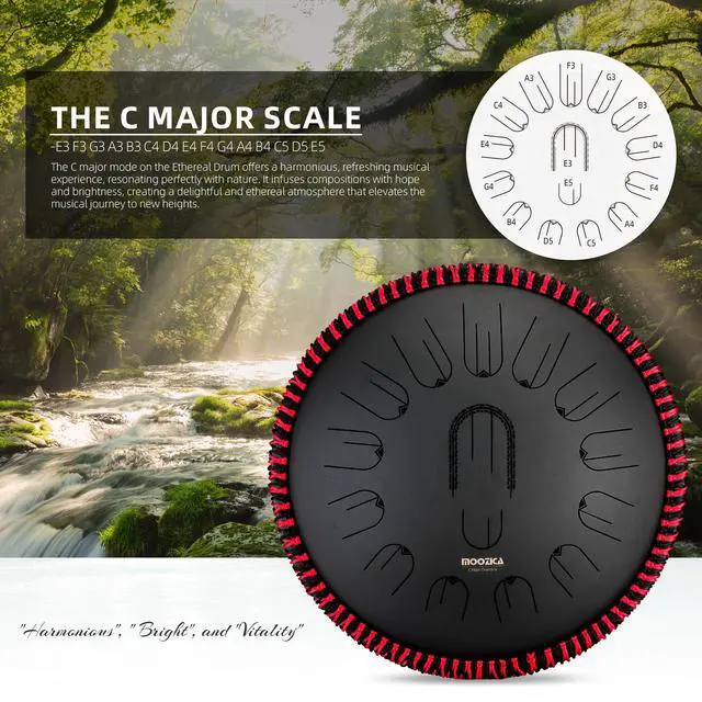Alt view image 6 of 6 - 15 Inch Steel Handpan Tongue Drum - 15 Notes in C Major 432hz Tongue Drum with Octave Overtone Design - Professional Percussion Instrument with Carrying Bag