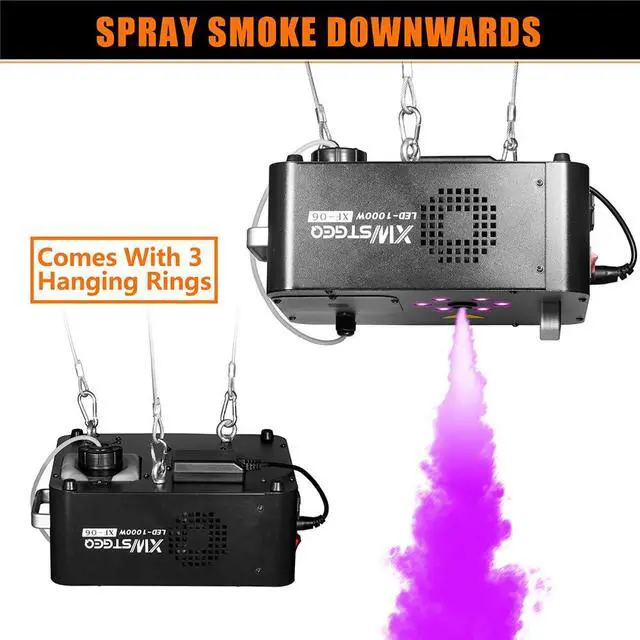 Alt view image 3 of 7 - 1000W Vertical Fog Machine 2 Pack RGB LED Lights Wireless Remote | 12 Color LED 3 Lighting Modes Separate Fog Light Control One-Touch Auto Fog for Halloween Party DJ Stage