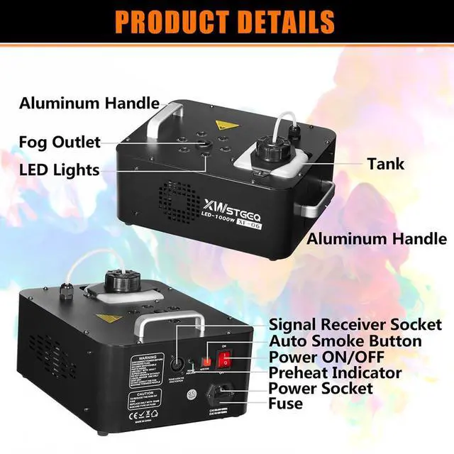 Alt view image 5 of 7 - 1000W Vertical Fog Machine 2 Pack RGB LED Lights Wireless Remote | 12 Color LED 3 Lighting Modes Separate Fog Light Control One-Touch Auto Fog for Halloween Party DJ Stage