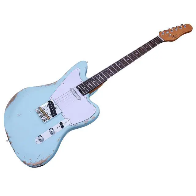 Alt view image 3 of 7 - Relic Telemaster Electric Guitar,Roasted Maple Neck and Rosewood Fingerboard,Bone Nut,6-String Relic Guitar,Professional/Full Size/Electric Guitars for Adults (Seafoam)