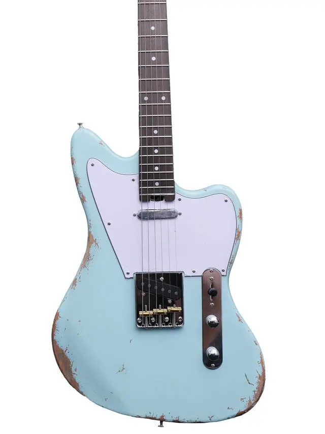 Alt view image 2 of 7 - Relic Telemaster Electric Guitar,Roasted Maple Neck and Rosewood Fingerboard,Bone Nut,6-String Relic Guitar,Professional/Full Size/Electric Guitars for Adults (Seafoam)