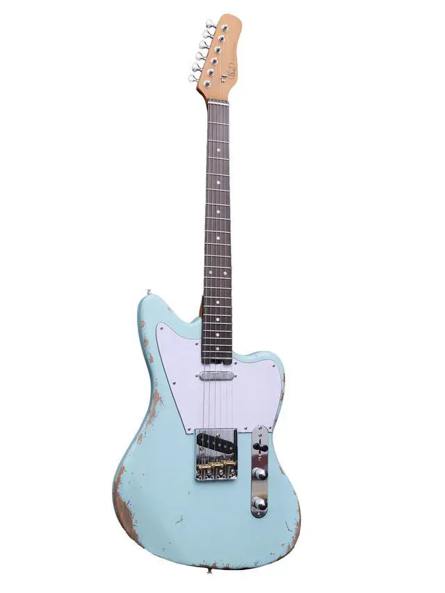 Alt view image 7 of 7 - Relic Telemaster Electric Guitar,Roasted Maple Neck and Rosewood Fingerboard,Bone Nut,6-String Relic Guitar,Professional/Full Size/Electric Guitars for Adults (Seafoam)