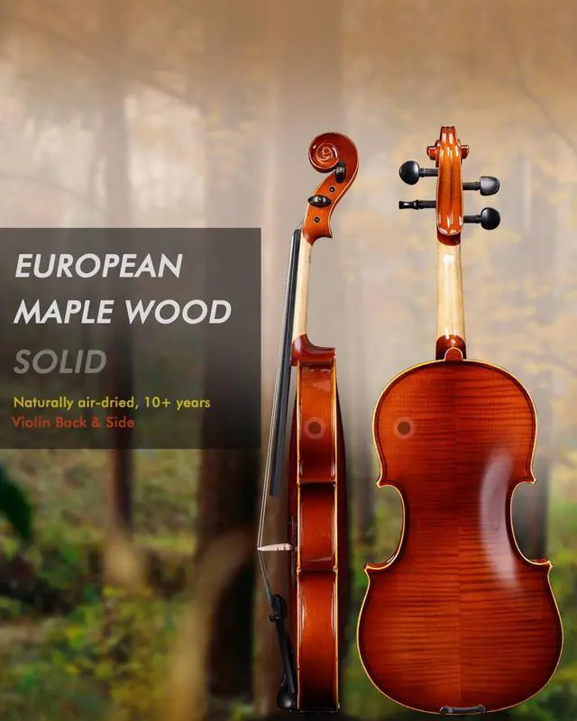 Alt view image 5 of 7 - Aileen Solid Wood Violin 4/4 Full Size for Adults Beginners, Fiddle Set for Kids Students Starters Age 12+