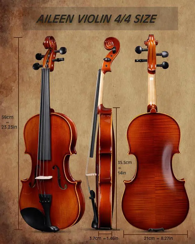 Alt view image 7 of 7 - Aileen Solid Wood Violin 4/4 Full Size for Adults Beginners, Fiddle Set for Kids Students Starters Age 12+