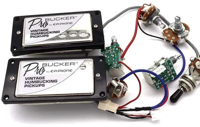 Main image of 1 Set ProBucker Alnico Bridge&Neck Pickups with Pro Wiring Harness Pots&3 Way Switches Universal for Electric Guitar (Chrome (Black Ring))