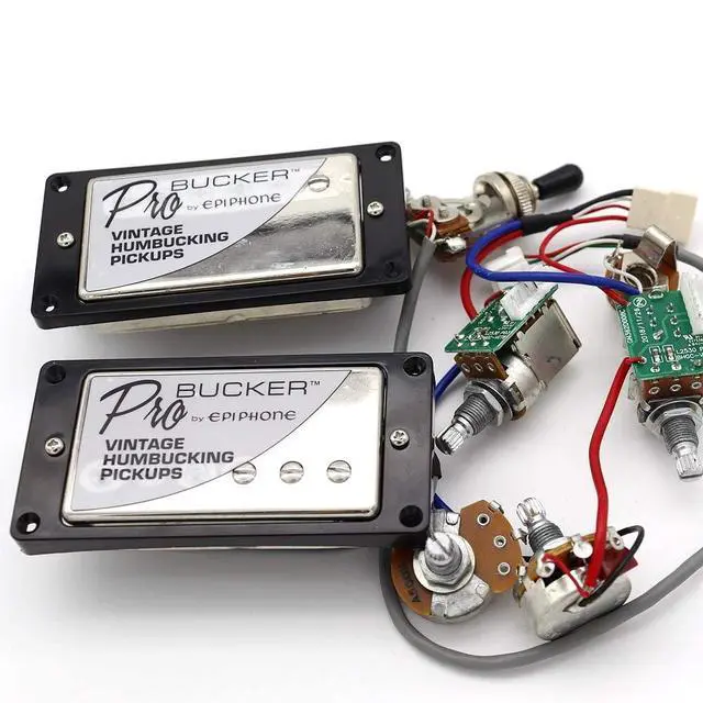 Alt view image 5 of 7 - 1 Set ProBucker Alnico Bridge&Neck Pickups with Pro Wiring Harness Pots&3 Way Switches Universal for Electric Guitar (Chrome (Black Ring))