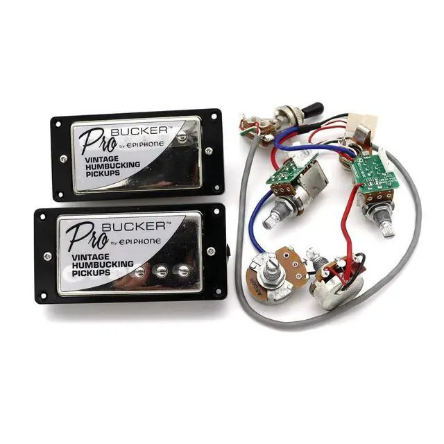 Alt view image 4 of 7 - 1 Set ProBucker Alnico Bridge&Neck Pickups with Pro Wiring Harness Pots&3 Way Switches Universal for Electric Guitar (Chrome (Black Ring))