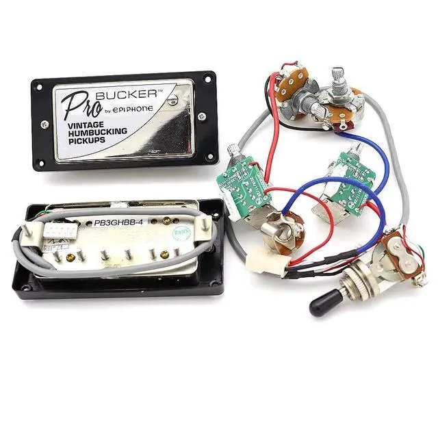 Alt view image 6 of 7 - 1 Set ProBucker Alnico Bridge&Neck Pickups with Pro Wiring Harness Pots&3 Way Switches Universal for Electric Guitar (Chrome (Black Ring))