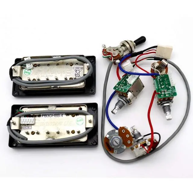 Alt view image 7 of 7 - 1 Set ProBucker Alnico Bridge&Neck Pickups with Pro Wiring Harness Pots&3 Way Switches Universal for Electric Guitar (Chrome (Black Ring))