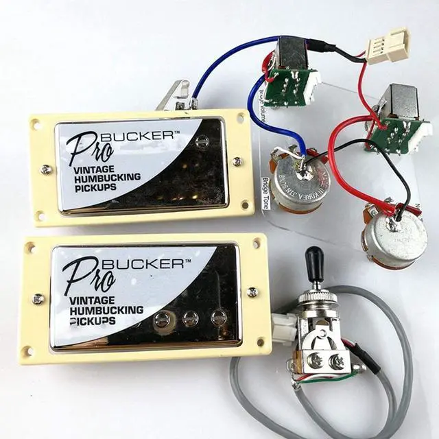 Main image of 1 Set ProBucker Alnico Bridge&Neck Pickups with Pro Wiring Harness Pots&3 Way Switches for Electric Guitar Chrome(Cream Ring)