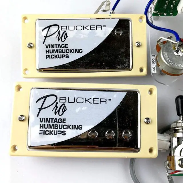 Alt view image 2 of 7 - 1 Set ProBucker Alnico Bridge&Neck Pickups with Pro Wiring Harness Pots&3 Way Switches for Electric Guitar Chrome(Cream Ring)