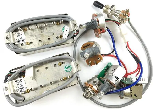 Alt view image 3 of 7 - 1 Set ProBucker Alnico Bridge&Neck Pickups with Pro Wiring Harness Pots&3 Way Switches for Electric Guitar Chrome(Cream Ring)