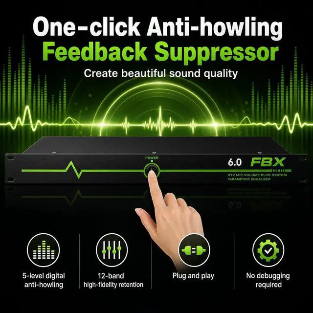 Alt view image 4 of 7 - Professional Feedback Suppressor, Feedback Eliminator, Microphone Anti-Howling Audio Processor for Performance Stage KTV Conference Music Room (6 in 6 out)