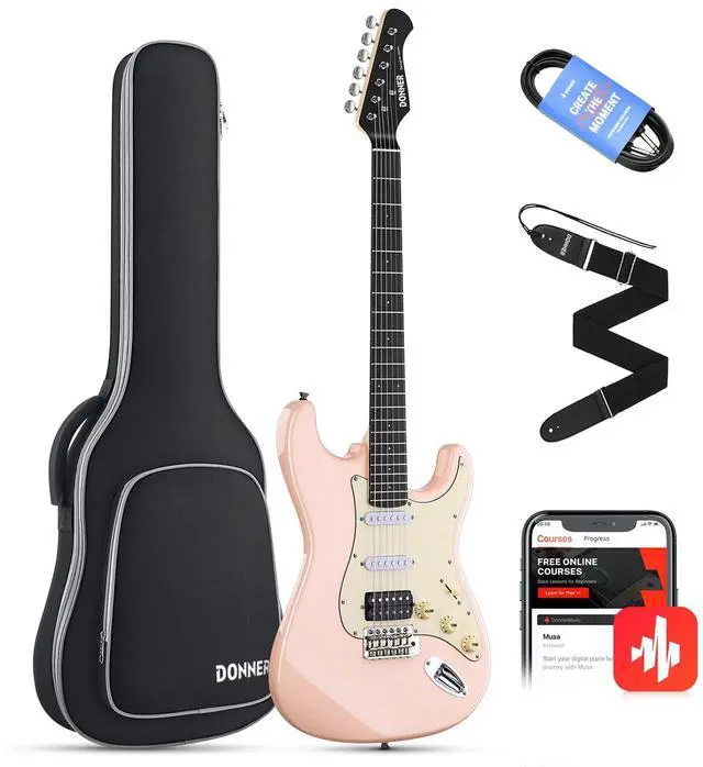 Main image of DST-200 Electric Guitar with HSS Pickup Coil Split | Designer Series | Full-size Electric Solid Body Guitar Kit for Adults, Beginner & Pro Players with Online Lesson, Blossom Pink