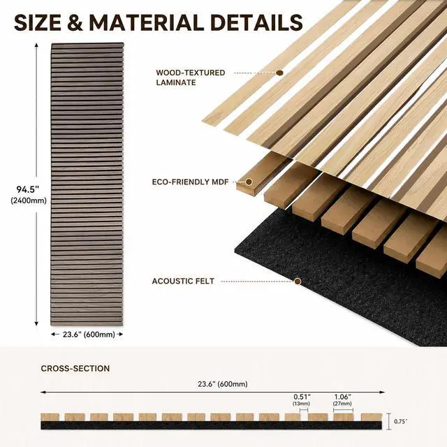 Alt view image 2 of 7 - Acoustic Wood Panels for Wall,3D Flexible Fluted Sound Slat Panel,White Oak | Soundproof,Absorbing,Noise Cancelling,94.5 x 23.6in