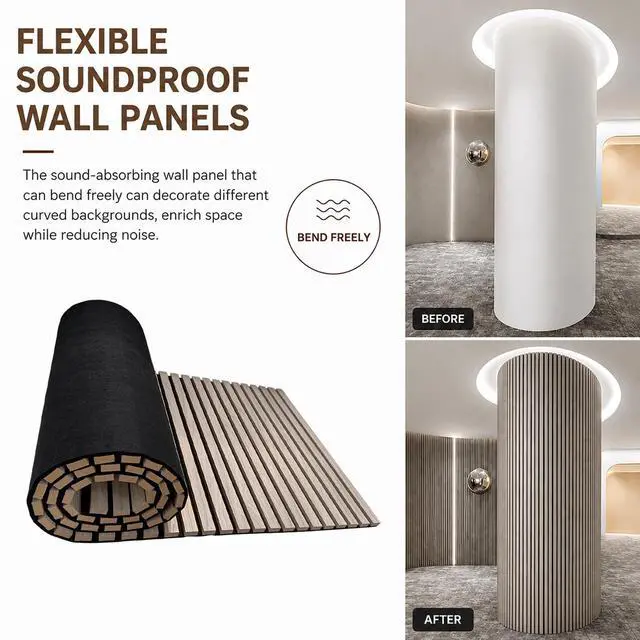 Alt view image 6 of 7 - Acoustic Wood Panels for Wall,3D Flexible Fluted Sound Slat Panel,White Oak | Soundproof,Absorbing,Noise Cancelling,94.5 x 23.6in