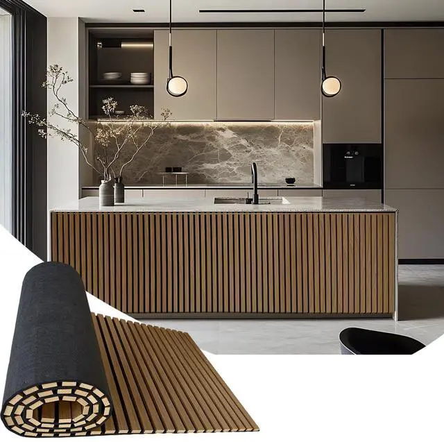 Main image of Acoustic Wood Panels for Wall,3D Flexible Fluted Sound Slat Panel (Walnut) | Soundproof,Absorbing,Noise Cancelling,94.5 x 23.6in