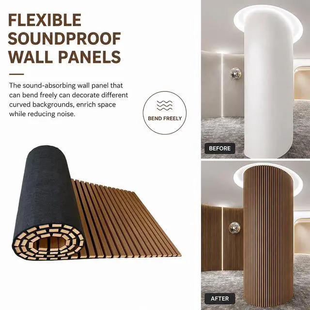 Alt view image 6 of 7 - Acoustic Wood Panels for Wall,3D Flexible Fluted Sound Slat Panel (Walnut) | Soundproof,Absorbing,Noise Cancelling,94.5 x 23.6in