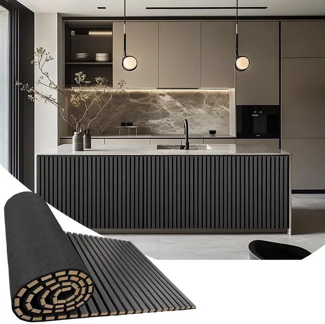 Main image of Acoustic Wood Panels for Wall,3D Flexible Fluted Sound Slat Panel,Dark Grey | Soundproof,Absorbing,Noise Cancelling,94.5 x 23.6in