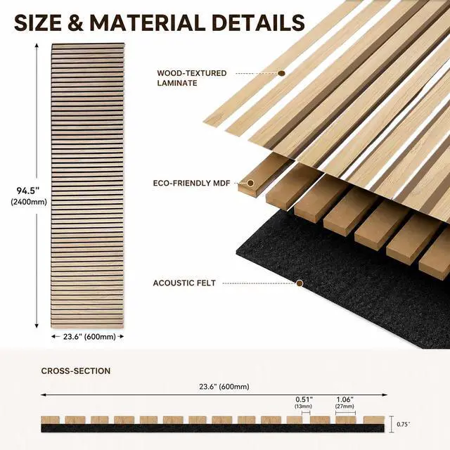 Alt view image 2 of 7 - Acoustic Wood Panels for Wall,3D Flexible Fluted Sound Slat Panel (Oak) | Soundproof,Absorbing,Noise Cancelling,94.5 x 23.6in