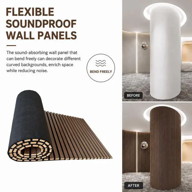 Alt view image 6 of 7 - Acoustic Wood Panels for Wall,3D Flexible Fluted Sound Slat Panel (Brown) | Soundproof,Absorbing,Noise Cancelling,94.5 x 23.6in