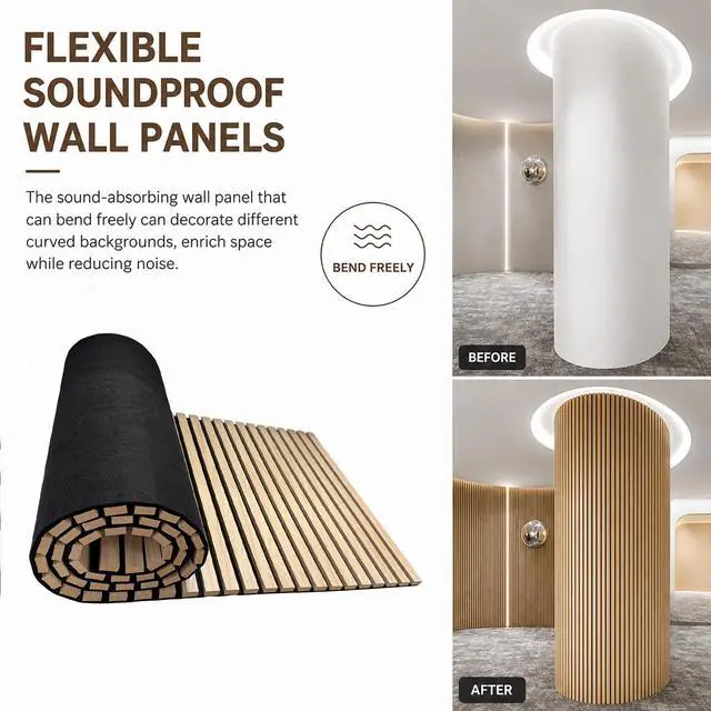 Alt view image 6 of 7 - Acoustic Wood Panels for Wall,3D Flexible Fluted Sound Slat Panel (Oak) | Soundproof,Absorbing,Noise Cancelling,94.5 x 23.6in