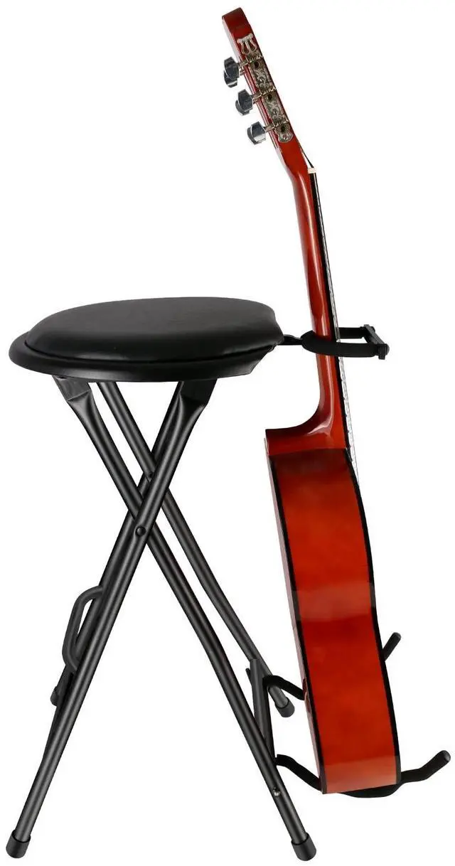 Main image of Portable Guitar Stool with Guitar Stand Folding Guitar Chair with Cushioned Seat and Rubber Feet Guitar Stools for Adults for Home Studio, Rehearsal Room, Performance Stage, Teaching