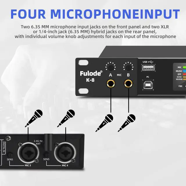 Alt view image 7 of 7 - K-8 Professional KTV Digital Pre-stage Effector Anti-howling Audio Processor Echo USB MP3 Bluetooth Optical,with Remote Control,For Household Reverberator Karaoke,Stage,Church, Performance,Wedd