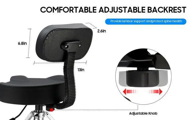 Alt view image 3 of 7 - Drum seat with backrest, Heavy-Duty Adjustable Hydraulic Drum Chair, Motorcycle Style seat, Drum Stool Suitable for Drummers, Adult Guitarists