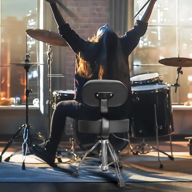 Alt view image 2 of 7 - Drum seat with backrest, Heavy-Duty Adjustable Hydraulic Drum Chair, Motorcycle Style seat, Drum Stool Suitable for Drummers, Adult Guitarists