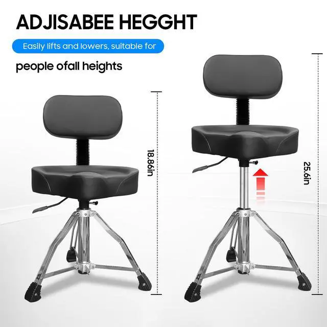 Alt view image 7 of 7 - Drum seat with backrest, Heavy-Duty Adjustable Hydraulic Drum Chair, Motorcycle Style seat, Drum Stool Suitable for Drummers, Adult Guitarists