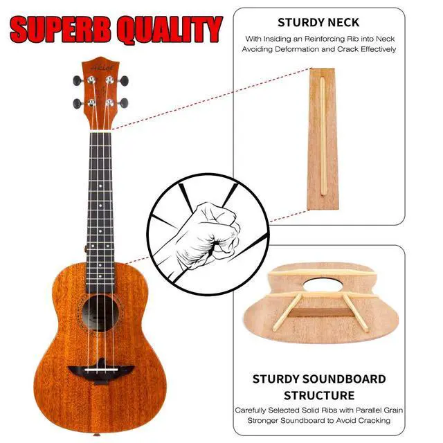 Alt view image 7 of 7 - Ukulele, Left-handed Concert Ukelele Solid Mahogany 23 inch for Professional Beginners Adults Kit with Free Online Lesson and Uke Accessories