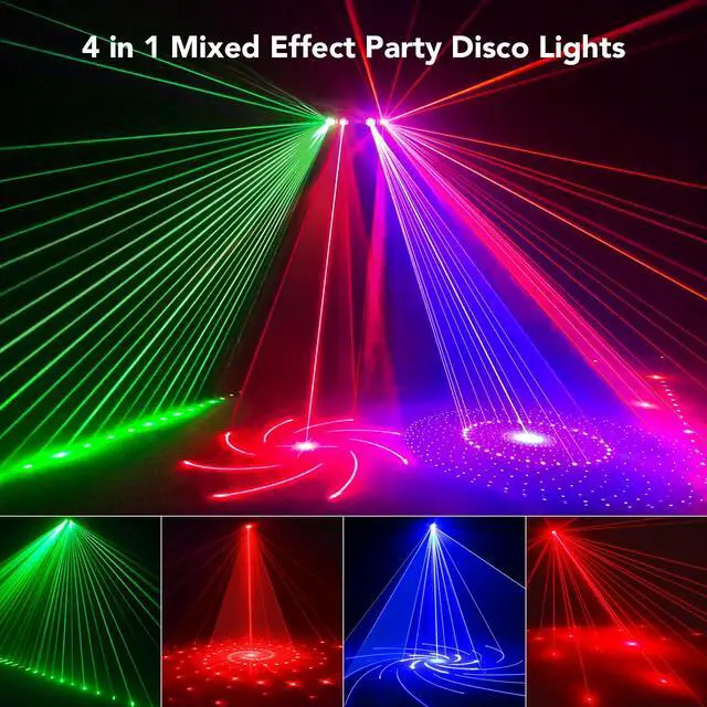 Alt view image 3 of 7 - DJ Light, Pro 6 in 1 DMX & Sound Activated Laser Show Machine with Disco Ball Lights, RGBW & UV Strobe Party Lights with Dj Light for Home Party Gig Bar Stage Lighting