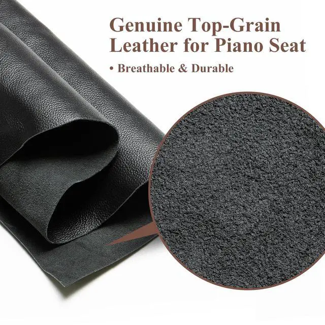 Alt view image 4 of 7 - Genuine Leather Piano Bench with Storage, Adjustable Height Keyboard Bench with High-Density Sponge Cushion,Curved Legs for Piano/Keyboard, Supports Duet Playing,Black